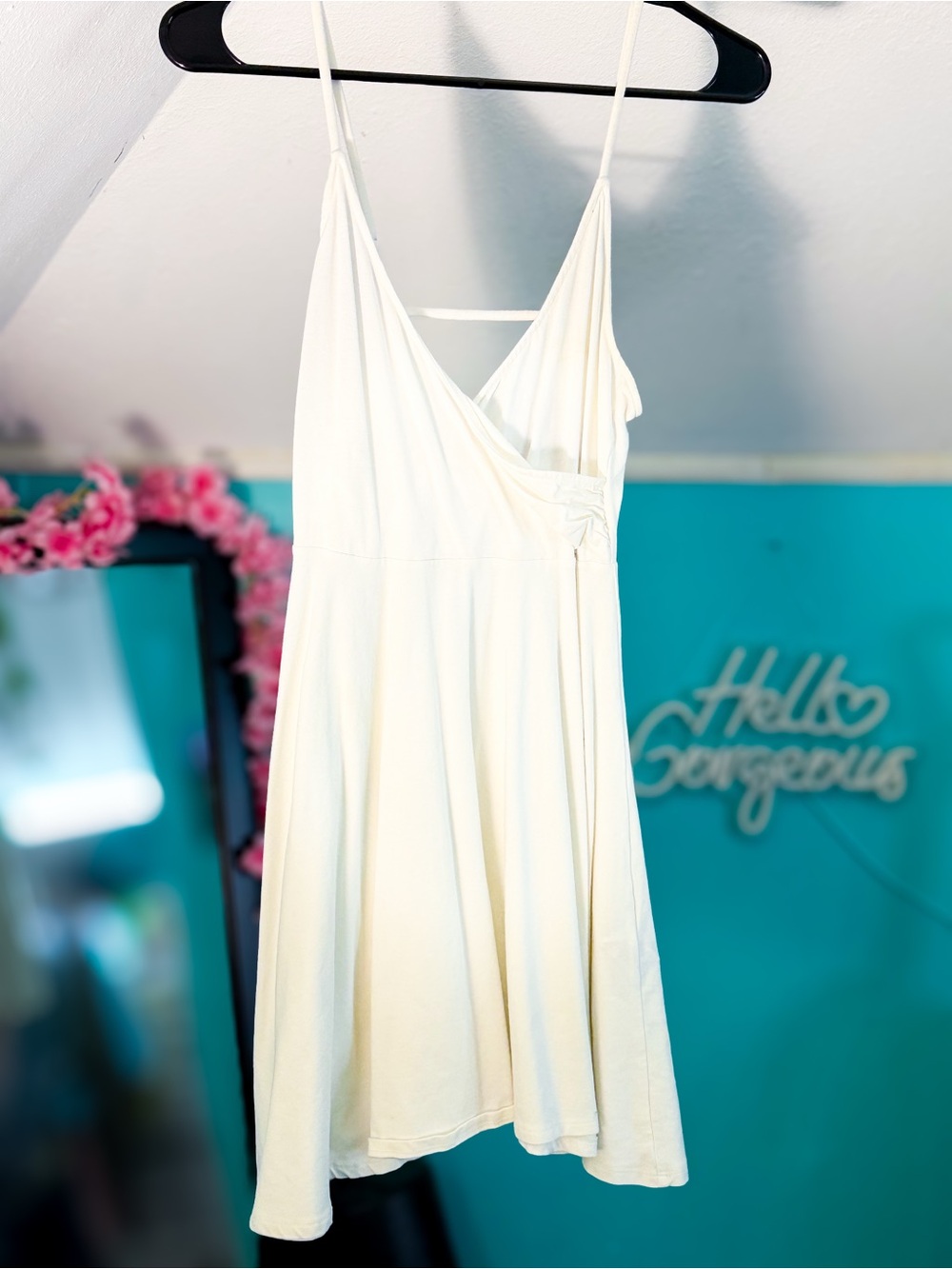Sleeveless Cream V-Neck Wrap Dress